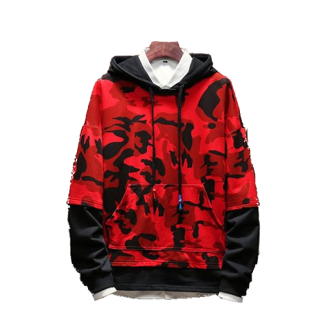 Camouflage Style Hooded Red Sweatshirt